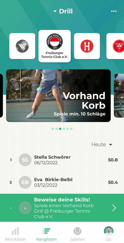 Forehand Drill ranking in Wingfield App
