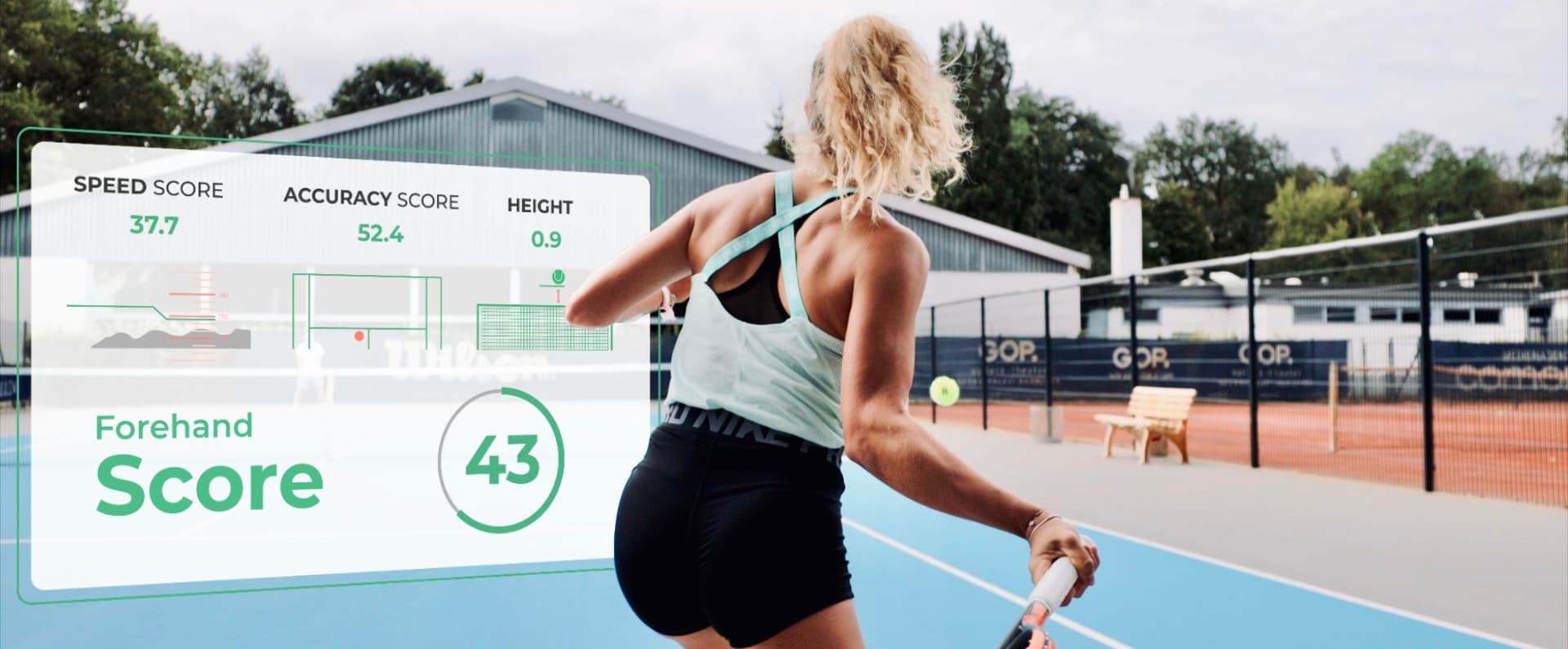 Tennis player with drill score